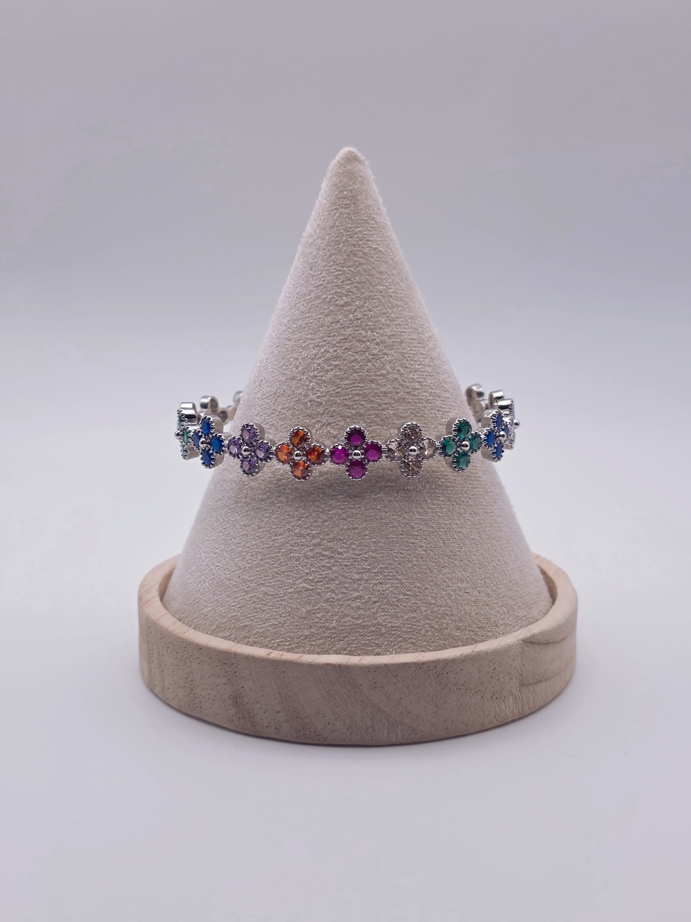 Silver Multi-Color Flower AAA CZ Bracelet - Unbranded